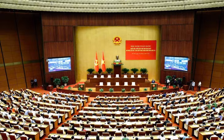 Hội nghị toàn quốc nghiên cứu, học tập, quán triệt và triển khai thực hiện Nghị quyết Đại hội XIV của Đảng tại điểm cầu chính Hội trường Diên Hồng, Nhà Quốc hội.