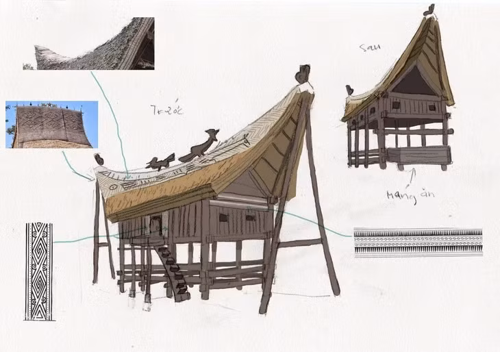 Bản vẽ về nhà cửa thời Hùng Vương - Ảnh: NGUYỄN THÀNH PHONG