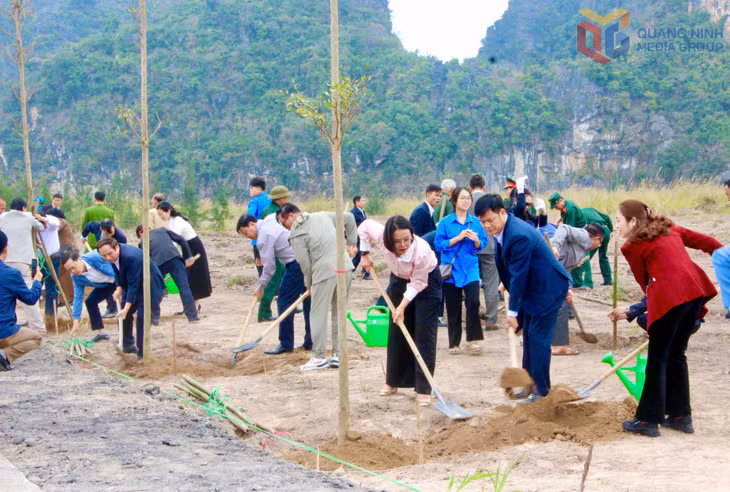 Đông đảo cán bộ, đảng viên, các lực lượng tham gia lễ trồng cây tại phường Cửa Ông.