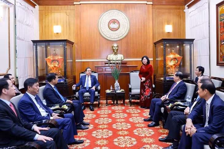 Ủy viên Bộ Chính trị, Bí thư Trung ương Đảng, Chủ tịch Ủy ban Trung ương Mặt trận Tổ quốc Việt Nam Bùi Thị Minh Hoài phát biểu. (Ảnh: Doãn Tấn/TTXVN)