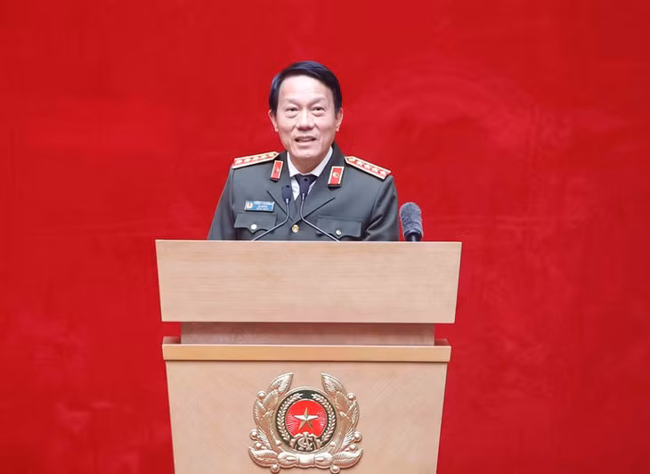 Đại tướng Lương Tam Quang, Ủy viên Bộ Chính trị, Bí thư Đảng ủy Công an Trung ương, Bộ trưởng Công an phát biểu. (Ảnh: Thống Nhất – TTXVN)