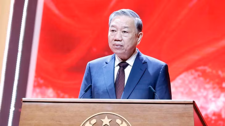 Tổng Bí thư Tô Lâm phát biểu tại Lễ kỷ niệm. (Ảnh: TTXVN)