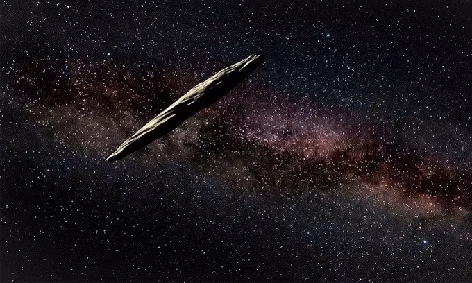 Mô phỏng 'Oumuamua bay trong vũ trụ. Ảnh: NASA.