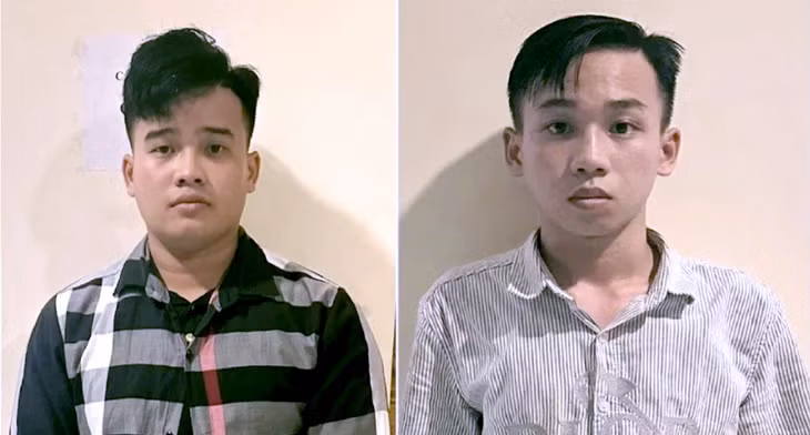 Hai nghi phạm Trần Trọng Nghĩa và Nguyên Văn Nha tại cơ quan công an - Ảnh: Công an Đồng Tháp
