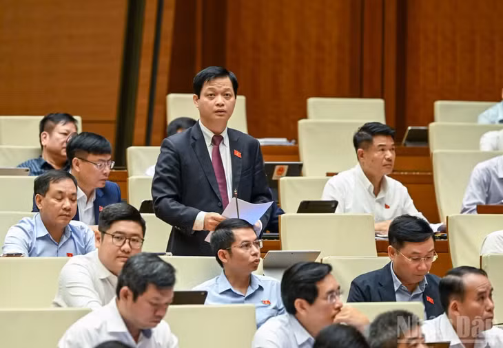 Đại biểu Nguyễn Hải Nam (Đoàn TP Huế) phát biểu ý kiến. (Ảnh: DUY LINH)
