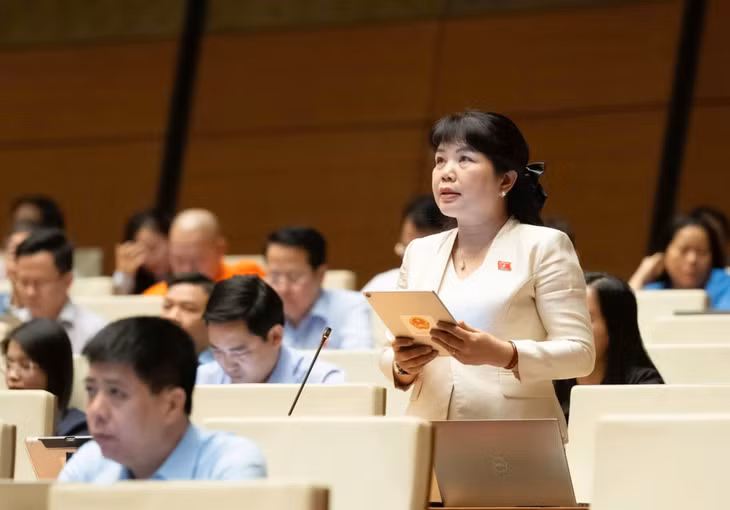Đại biểu Nguyễn Thị Thu Hà, Phó trưởng Đoàn ĐBQH tỉnh phát biểu tại hội trường Quốc hội.