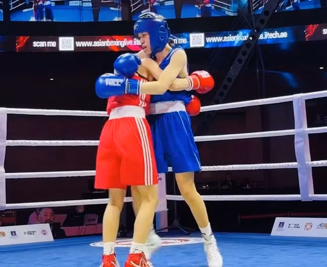 Vận động viên Quỳnh Anh của Đội tuyển boxing nữ Việt Nam đã thua trận tại tứ kết nội dung của mình. Ảnh: Liên đoàn boxing châu Á