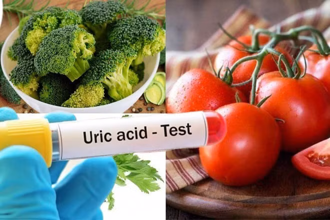Một số loại rau quen thuộc trong bữa ăn hằng ngày có thể giúp giảm axit uric hiệu quả. Đồ họa: Phương Anh