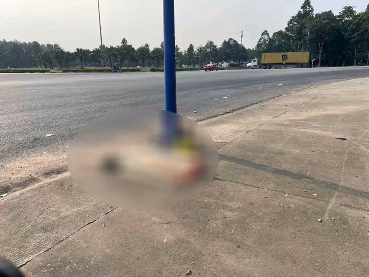 Hiện trường vụ tai nạn xảy ra ở khu vực vòng xoay Khu công nghiệp Mỹ Phước 3. Ảnh: Đình Trọng