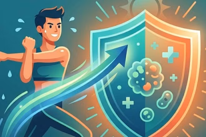 Tập thể dục đúng cách giúp tăng cường hệ miễn dịch. Đồ họa: Thiện Nhân
