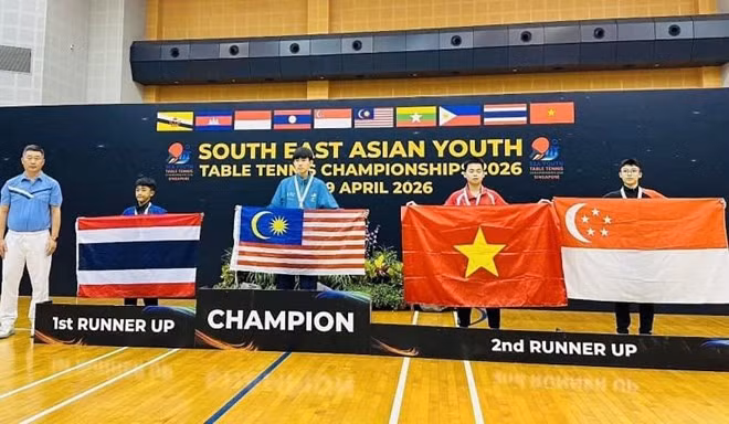 Bóng bàn Việt Nam có tấm huy chương đồng cá nhân nam U15 tại giải đấu. Ảnh: Liên đoàn bóng bàn Singapore.
