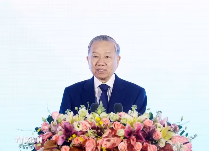 Tổng Bí thư, Chủ tịch nước Tô Lâm phát biểu tại Lễ khai mạc Liên hoan nhân dân biên giới Việt - Trung - Ảnh: TTXVN