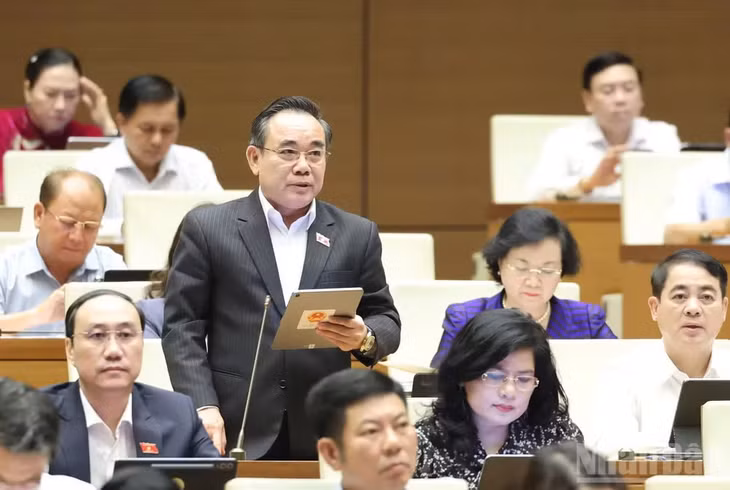 Đại biểu Lê Hữu Trí (Đoàn ĐBQH tỉnh Khánh Hòa) phát biểu ý kiến. (Ảnh: DUY LINH)