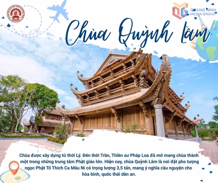 Hình ảnh chùa Quỳnh Lâm được số hóa đi kèm với chỉ dẫn địa lý trên bản đồ về điểm đến.
