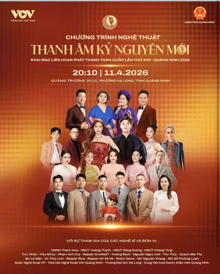 Chương trình nghệ thuật “Thanh âm kỷ nguyên mới” hội tụ nhiều thế hệ nghệ sĩ tiêu biểu, hứa hẹn mang đến những tiết mục đặc sắc, giàu cảm xúc và đậm dấu ấn nghệ thuật.