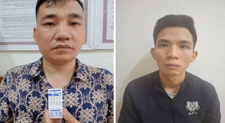 Đối tượng Phạm Trọng Lành (bên trái) và Trần Văn Nhất (bên phải) tại Cơ quan điều tra. Ảnh: Công an tỉnh Hưng Yên