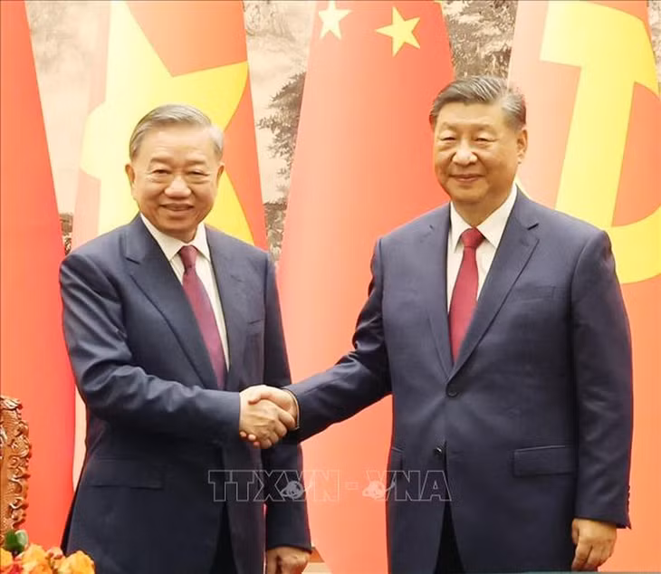 Tổng Bí thư, Chủ tịch nước Tô Lâm và Tổng Bí thư, Chủ tịch nước Trung Quốc Tập Cận Bình tại cuộc hội đàm ở Đại lễ đường Nhân dân, Bắc Kinh vào tháng 8/2024