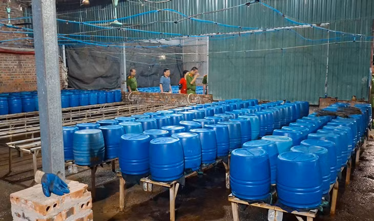 Lực lượng chức năng phát hiện đường dây sản xuất giá đỗ ngậm hóa chất độc. Ảnh: Thiên Bình