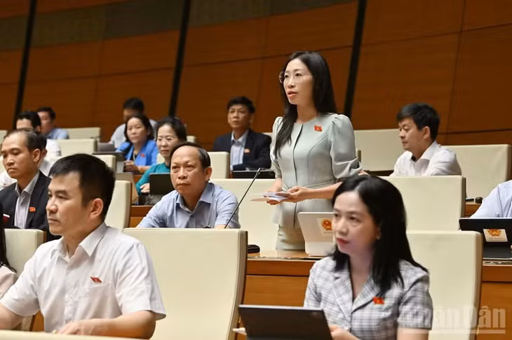 Đại biểu Hoàng Thị Thanh Thúy (Đoàn Tây Ninh) phát biểu. (Ảnh: THỦY NGUYÊN)