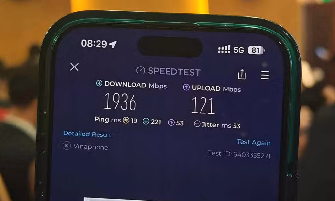 Tốc độ 5G đo thử tại một địa điểm ở Hà Nội, tháng 12/2024. Ảnh: Huy Đức