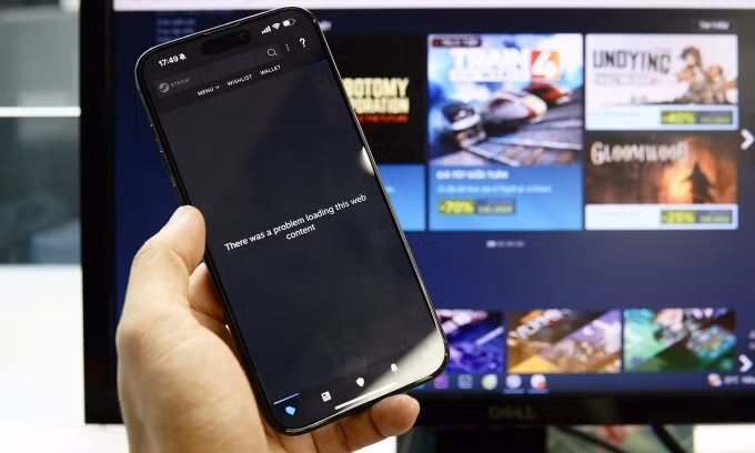 Ứng dụng Steam báo không thể tải nội dung, ngày 29/5. Ảnh: Lưu Quý