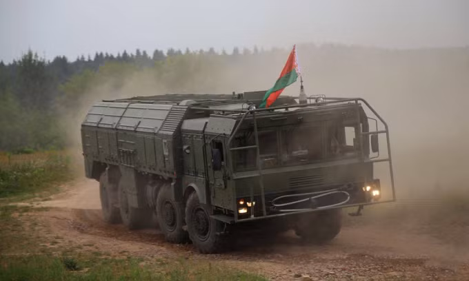 Tổ hợp tên lửa Iskander của Belarus trong diễn tập vào tháng 8/2023. Ảnh: Bộ Quốc phòng Belarus
