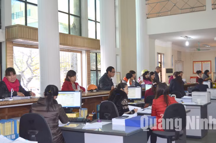 Giao dịch tại KBNN TP Móng Cái. Ảnh: Thanh Hằng