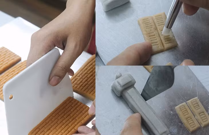 Vì chiếc bánh có nhiều chi tiết, lại làm thủ công bằng tay, do đó trong quá trình làm, chị Thùy Dương gặp rất nhiều hạn chế. “Bánh nướng xong có khi bị gãy, cong, thậm chí phải gỡ ra làm lại nhưng thật may tôi vẫn đủ kiên trì để hoàn thiện bộ bánh này”, chị Thùy Dương bày tỏ. Ảnh: Nhân vật cung cấp