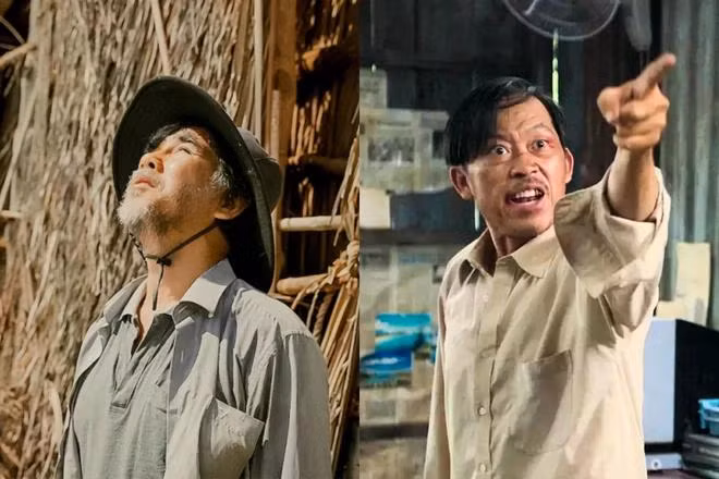 Quyền Linh trong vai người lao động thu nhập thấp và khắc khổ, Hoài Linh bị siết nợ vì đứa con trời đánh. (Ảnh do các đoàn phim cung cấp)