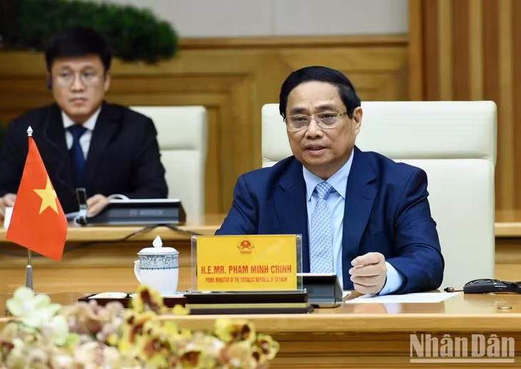 Thủ tướng Phạm Minh Chính phát biểu ý kiến tại buổi tiếp. (Ảnh: TRẦN HẢI)