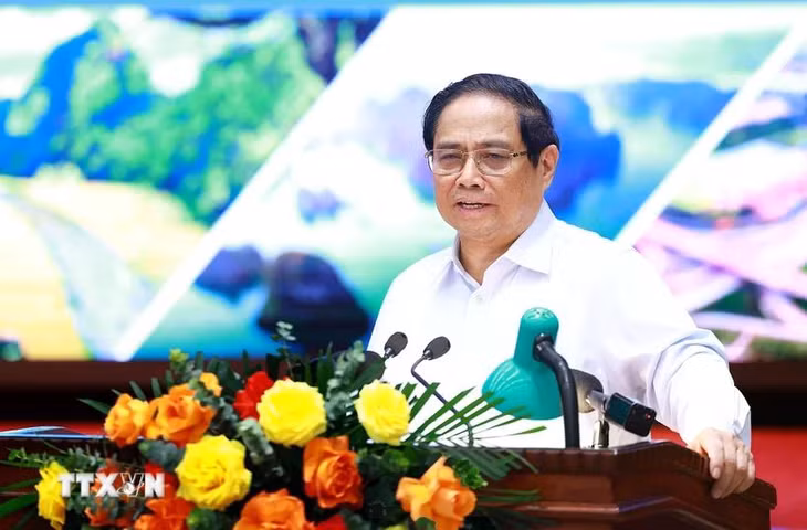 Thủ tướng Phạm Minh Chính phát biểu tại hội nghị. (Ảnh: Dương Giang/TTXVN)