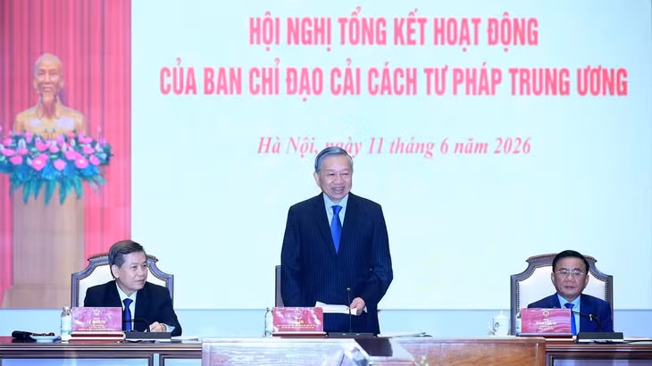 Tổng Bí thư, Chủ tịch nước Tô Lâm phát biểu tại Hội nghị Tổng kết hoạt động của Ban Chỉ đạo Cải cách tư pháp Trung ương. (Ảnh: ĐĂNG KHOA)