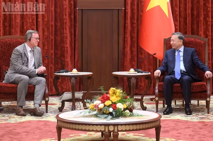 Tổng Bí thư, Chủ tịch nước Tô Lâm phát biểu tại cuộc tiếp Phó Chủ tịch Quốc hội Cộng hòa Liên bang Đức Bodo Ramelow. (Ảnh: ĐĂNG KHOA)