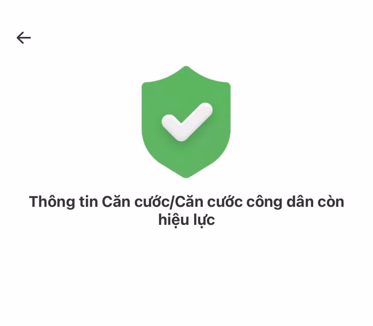 Thông báo của VNeID khi quét CCCD còn hiệu lực.