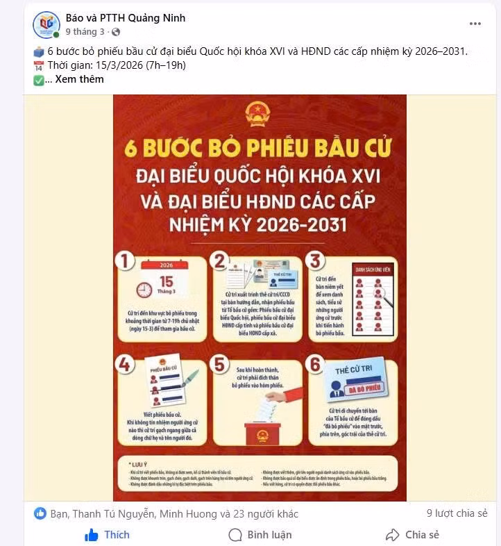 Thông tin về bầu cử được Báo và Phát thanh, Truyền hình Quảng Ninh tuyên truyền thường xuyên trên các hạ tầng báo chí và mạng xã hội.