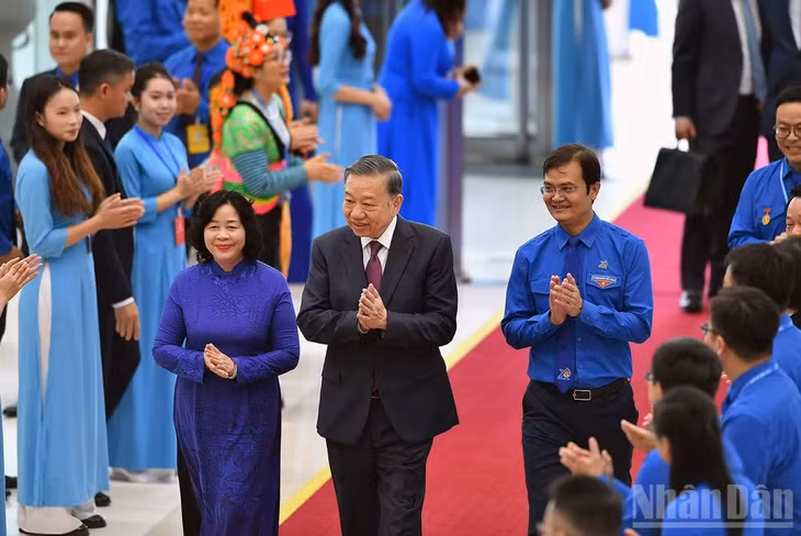 Tổng Bí thư, Chủ tịch nước Tô Lâm và các đồng chí lãnh đạo Đảng, Nhà nước đến dự Đại hội.