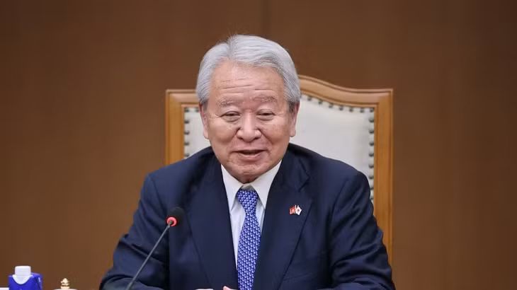 Chủ tịch JICA Tanaka Akihiko phát biểu ý kiến tại buổi tiếp. (Ảnh: VGP/Nhật Bắc)