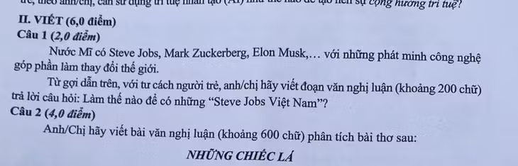 Câu hỏi phần nghị luận xã hội trong đề thi Ngữ văn tốt nghiệp trung học phổ thông năm 2026