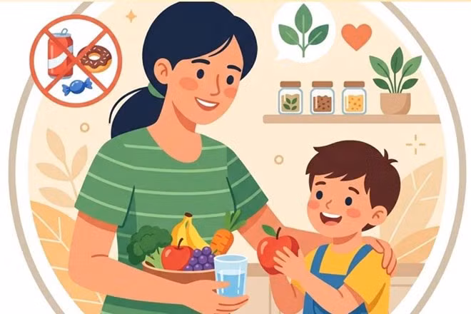 Những cách giúp cha mẹ kiểm soát lượng đường con tiêu thụ mỗi ngày. Đồ họa: Thiện Nhân