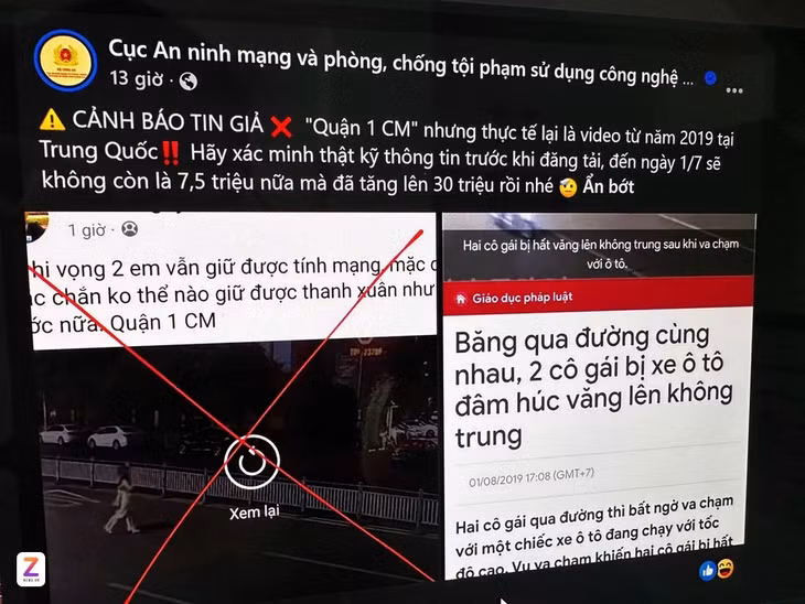 Cục A05 đăng tải cảnh báo một trường hợp điển hình về chia sẻ tin giả. Ảnh: Lê Duy.
