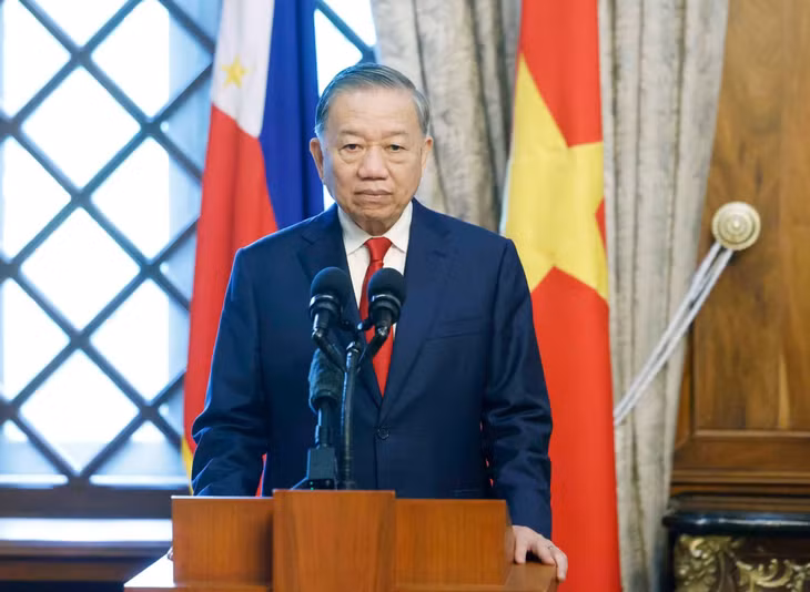 Tổng Bí thư, Chủ tịch nước Tô Lâm phát biểu tại cuộc gặp gỡ báo chí, thông báo kết quả hội đàm. (Ảnh: Thống Nhất/TTXVN)
