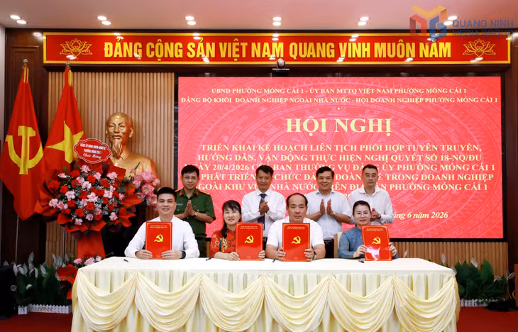 Đảng bộ Khối doanh nghiệp ngoài nhà nước phường Móng Cái 1 ký kết chương trình phối hợp với các đơn vị trong phát triển tổ chức Đảng, đoàn thể trong doanh nghiệp ngoài nhà nước trên địa bàn phường Móng Cái 1, ngày 12/6/2026.