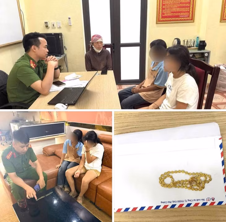 Lực lượng chức năng phát hiện và ngăn chặn hai bé gái mang vàng của gia đình đi bán. Ảnh: CACC