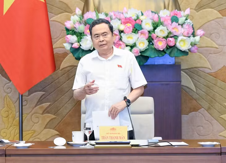 Chủ tịch Quốc hội Trần Thanh Mẫn phát biểu tại cuộc làm việc. (Ảnh: DUY LINH)
