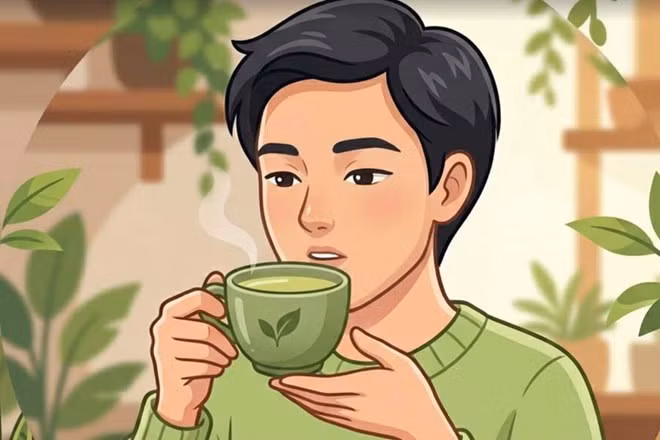 Uống trà xanh cung cấp catechin, một loại chất chống oxy hóa có thể hỗ trợ chức năng mạch máu, giảm mệt mỏi. Ảnh đồ hoạ: Hương Sơn