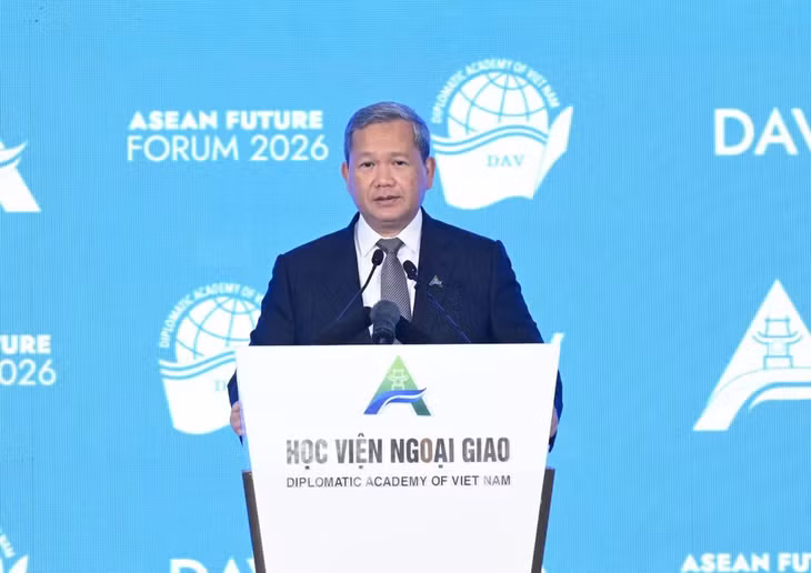 Thủ tướng Vương quốc Campuchia Hun Manet phát biểu tại Diễn đàn. (Ảnh TRẦN HẢI)
