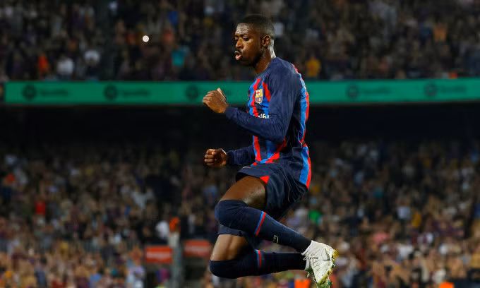 Ousmane Dembele mừng bàn trong trận Barca gặp Athletic Bilbao ngày 23/10/2022 tại La Liga, trên sân Camp Nou, thành phố Barcelona, Tây Ban Nha. Ảnh: Reuters