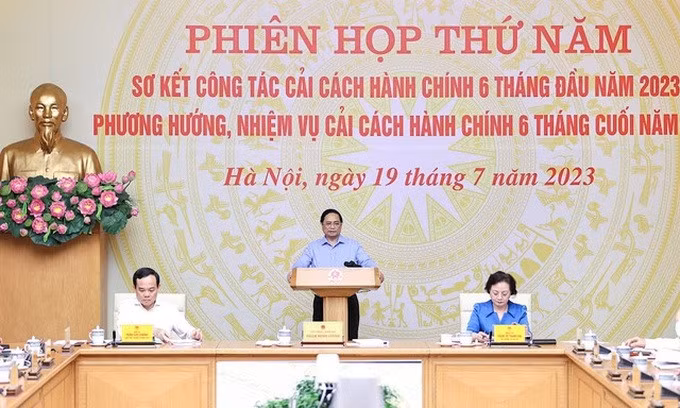 Thủ tướng Phạm Minh Chính chủ trì phiên họp thứ 5 của Ban Chỉ đạo cải cách hành chính của Chính phủ (Ảnh: VGP).