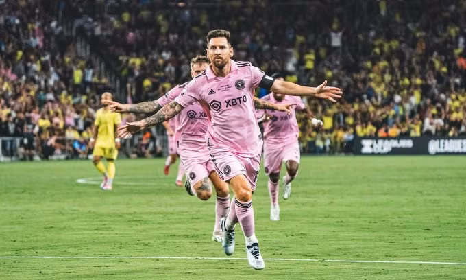 Messi mừng bàn trong trận chung kết Leagues Cup ở Nashville, Tennessee, Mỹ ngày 20/8/2023, giờ Hà Nội. Ảnh: IMCF