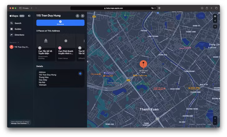 Người dùng có thể truy cập Apple Maps tại địa chỉ beta.maps.apple.com